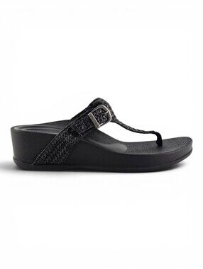 Aetrex Women's Kate Black Woven Orthotic Wedge Sandals EU 42
